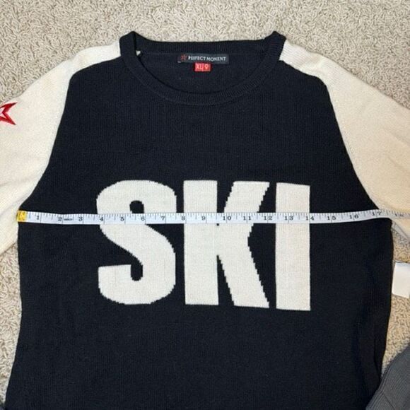 Perfect Moment Ski Merino Wool Sweater Mock Neck Base Layer Black White - Picture 2 of 5